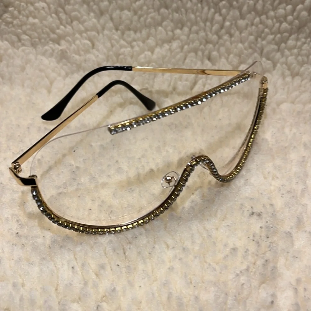 Crystal Embellished Gold and Black Sunglasses